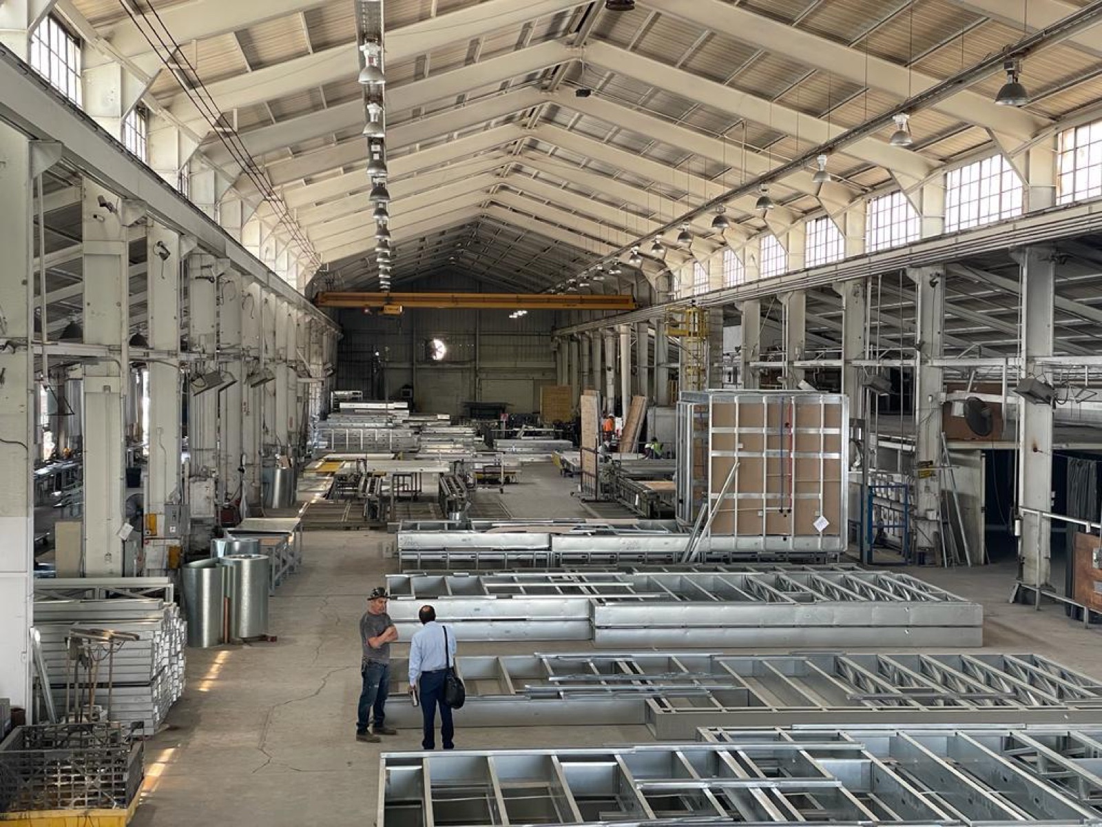 Light gauge steel profiles, studs, and panelized assemblies at the Cal Steel facility.