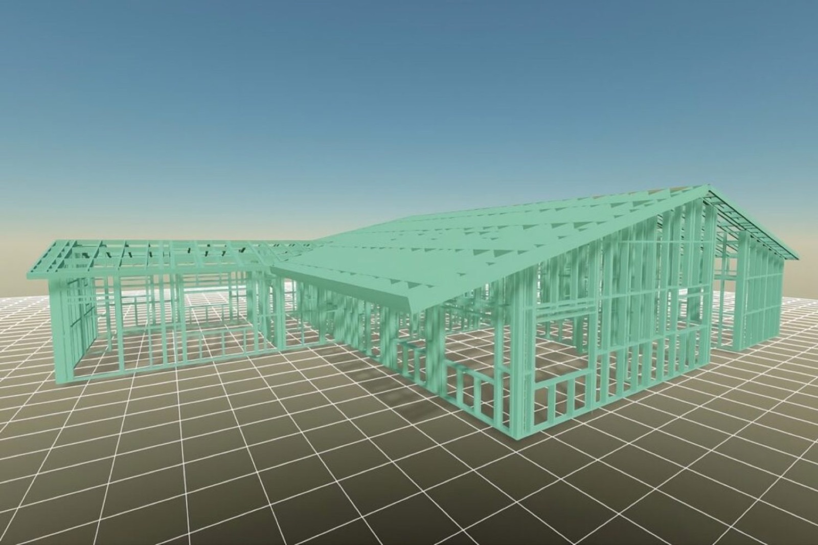 A structural frame modeled in BIM as a digital twin before fabrication