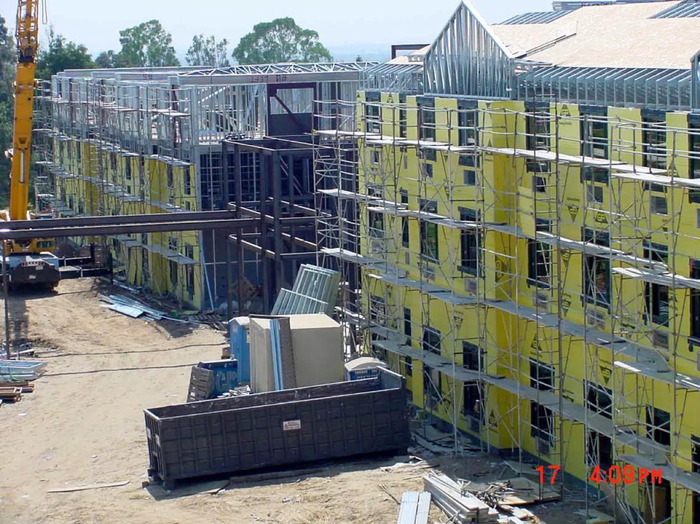 The Hilton Garden Inn in Montebello sheathed over its light gauge steel frame.