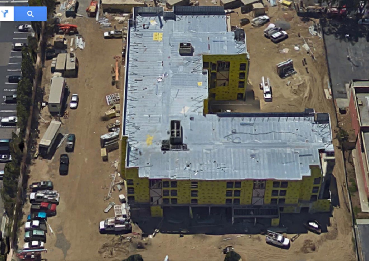 Aerial view of the Marriott Springhill Suites in Anaheim during construction, showing the light gauge steel framed floors.