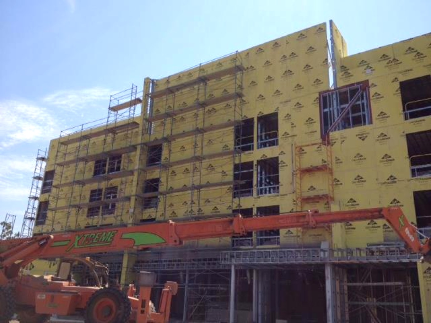 The Marriott Springhill Suites in Anaheim sheathed over its light gauge steel frame.